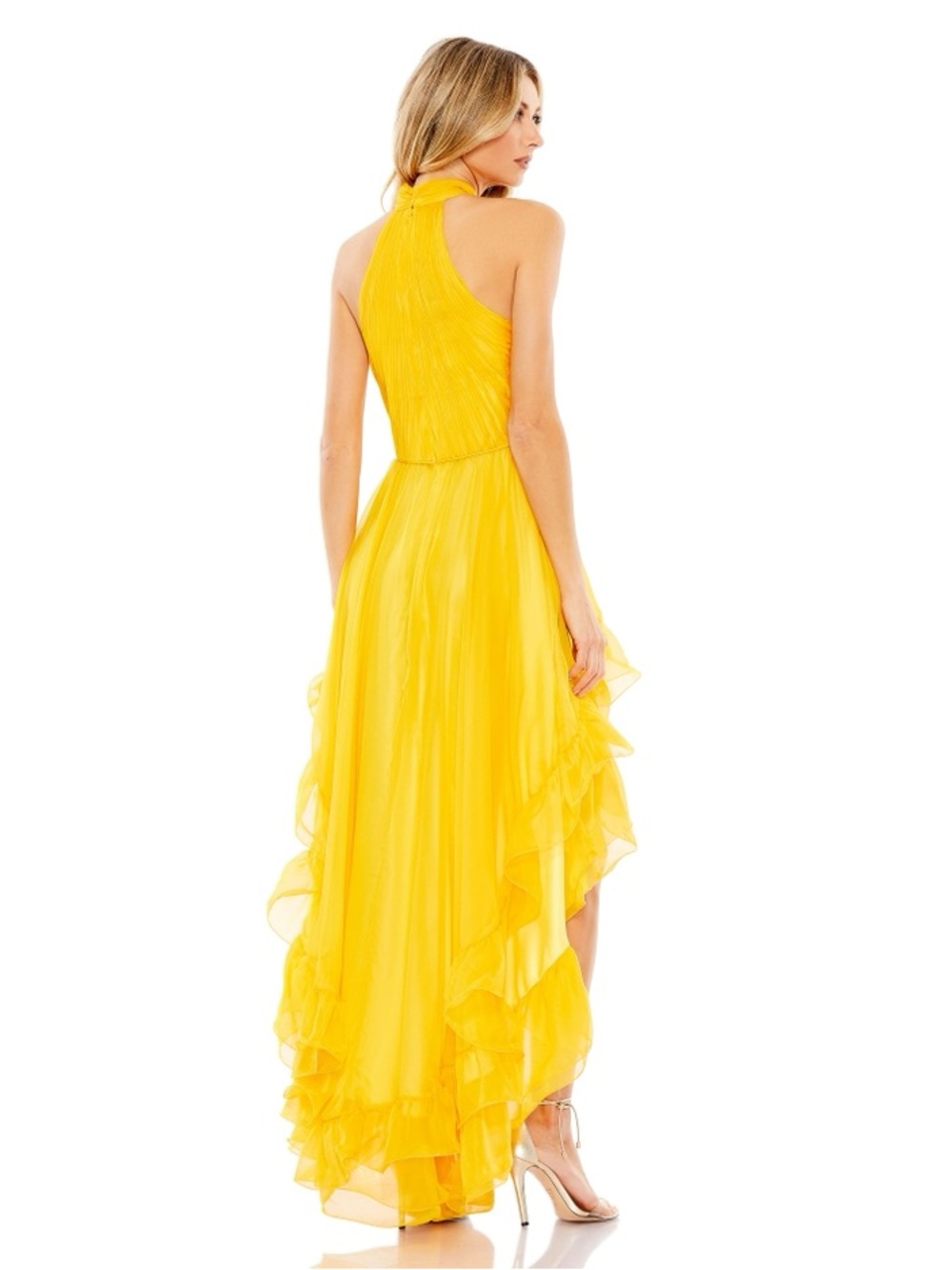 Mac Duggal Vibrant Yellow Halter High-Low Ruffle Dress - Picture 4 of 4